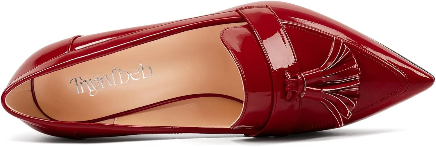 TNYNFBEB Womens Stiletto High Heel Pointed Toe Pumps Tassel Loafers Shoes Slip-on Prom Dress Patent Leather 3.9 Inches Heels