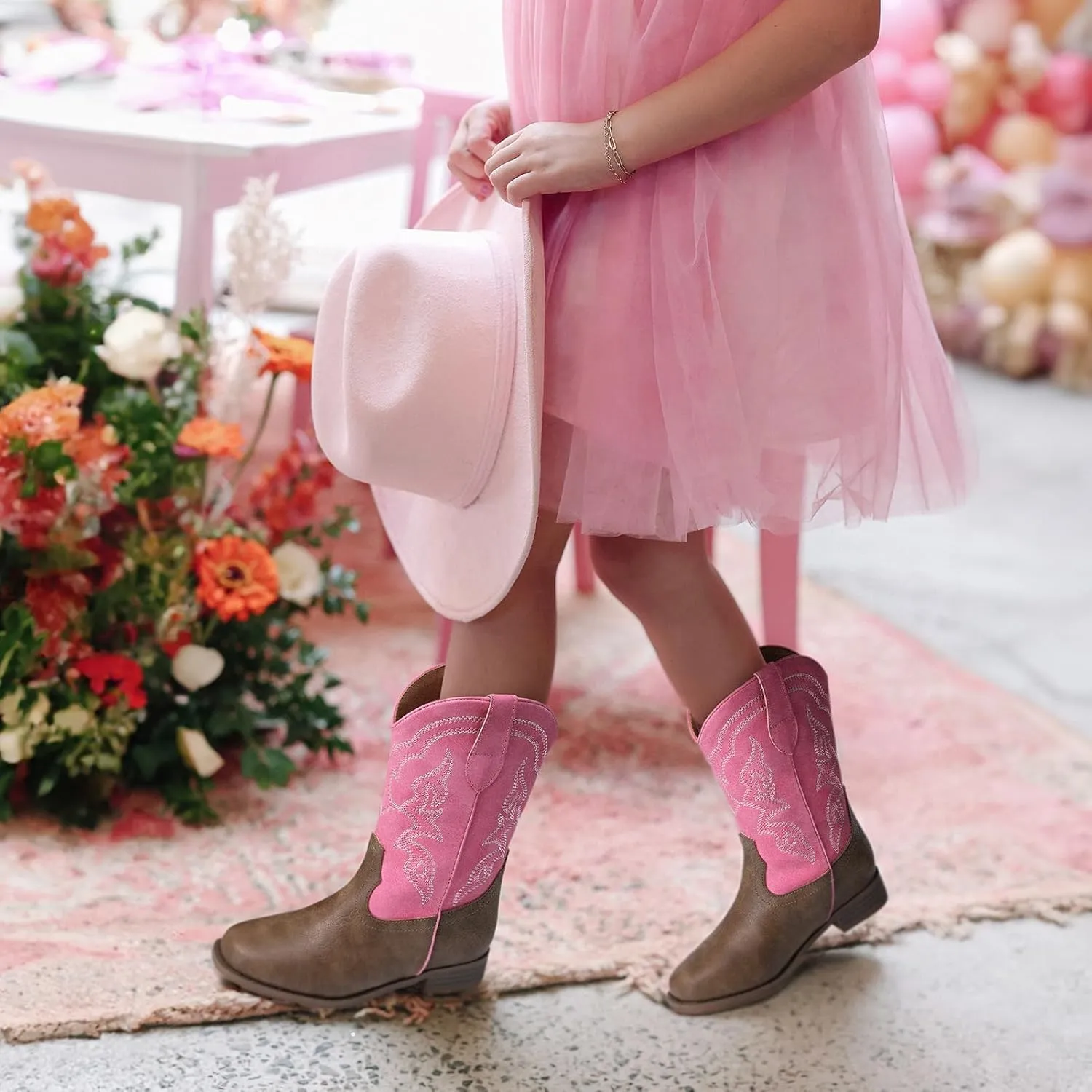 Toddler Girls Cowboy Boots - Cowgirl Western Boot for Kids Mid Calf Riding Shoes Little Kid/Big Kid