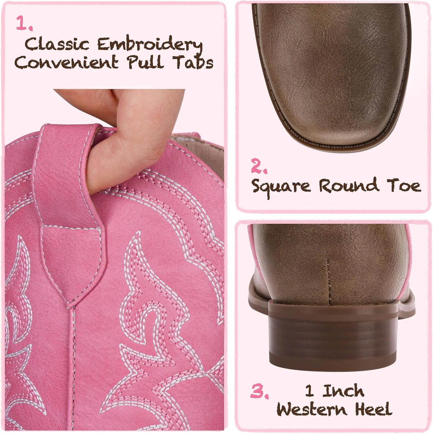 Toddler Girls Cowboy Boots - Cowgirl Western Boot for Kids Mid Calf Riding Shoes Little Kid/Big Kid