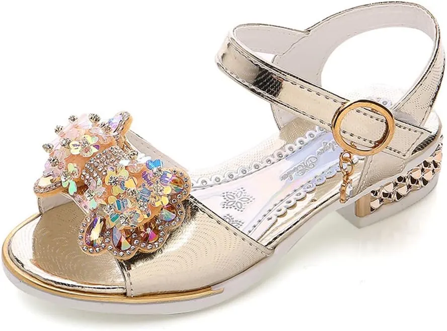 Toddler Girls Glitter Bow Sandals Kids Princess Bling Crystal Summer Shoes