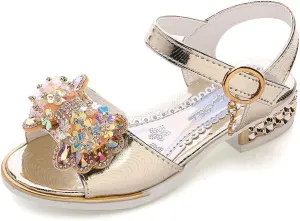 Toddler Girls Glitter Bow Sandals Kids Princess Bling Crystal Summer Shoes