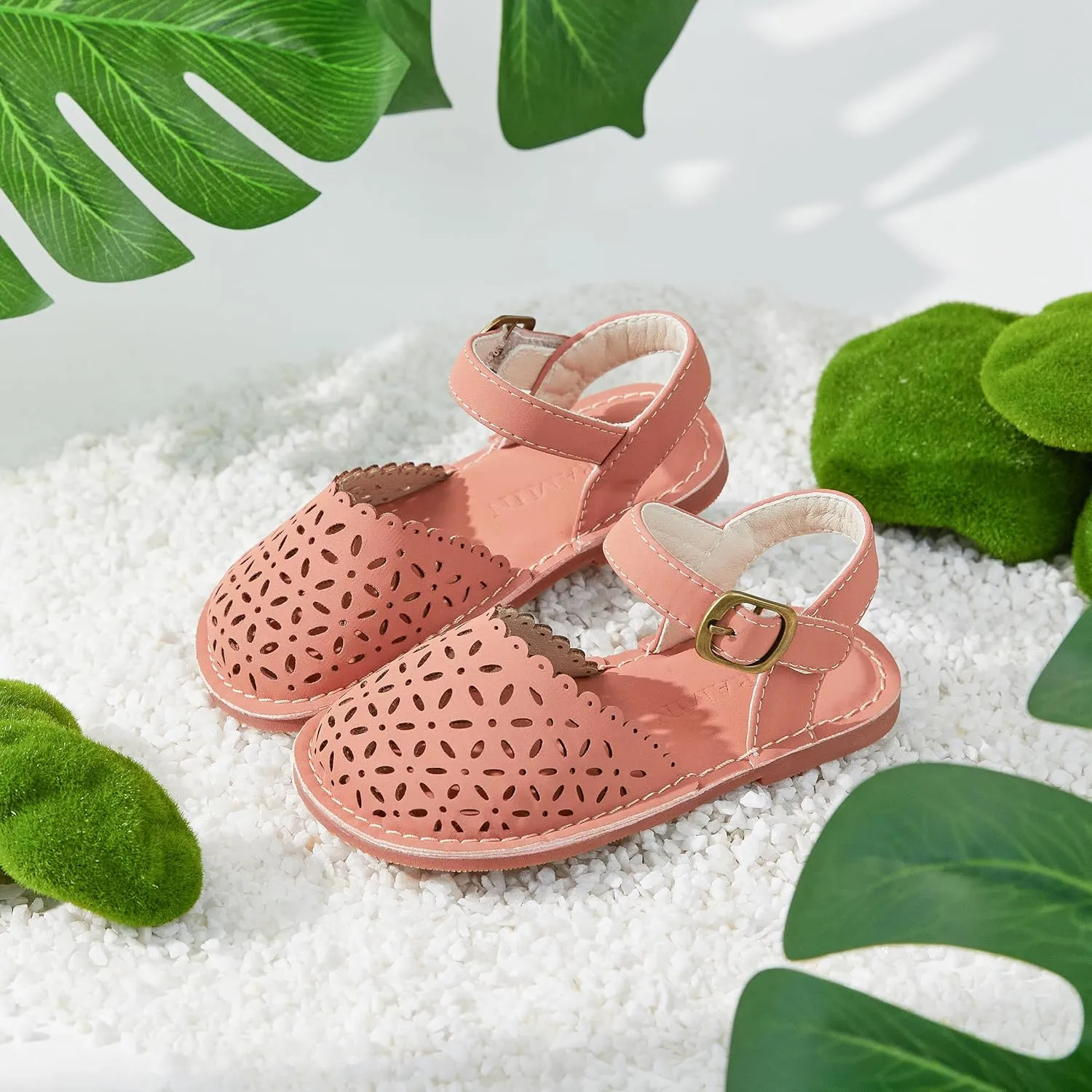 Toddler Little Girl Summer Sandals - Flower Girl Close Toe Dress Shoes Flats Wedding Princess