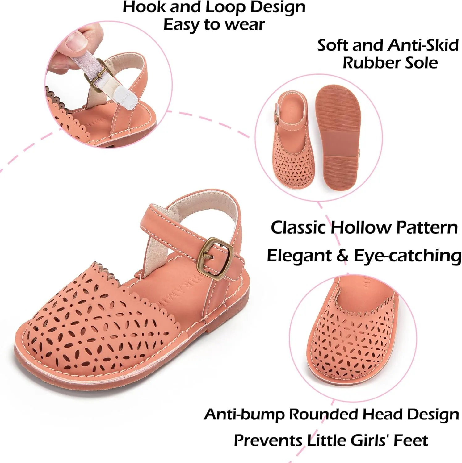 Toddler Little Girl Summer Sandals - Flower Girl Close Toe Dress Shoes Flats Wedding Princess