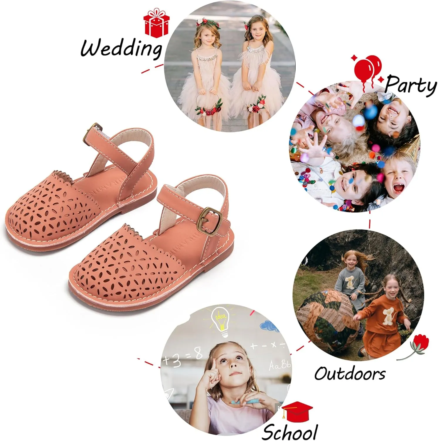 Toddler Little Girl Summer Sandals - Flower Girl Close Toe Dress Shoes Flats Wedding Princess