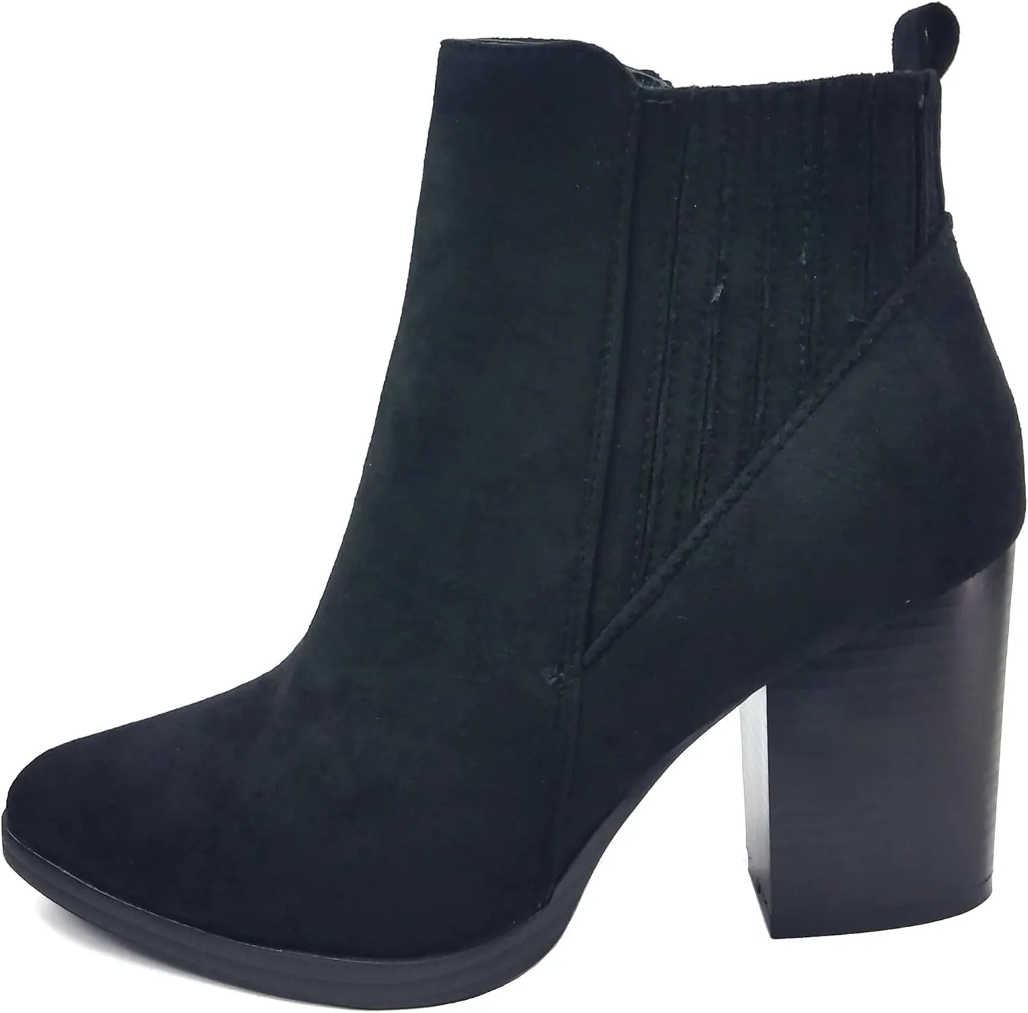 TOP Moda Womens Ankle Boots Chunky Stacked Mid Heel Elastic Chelsea