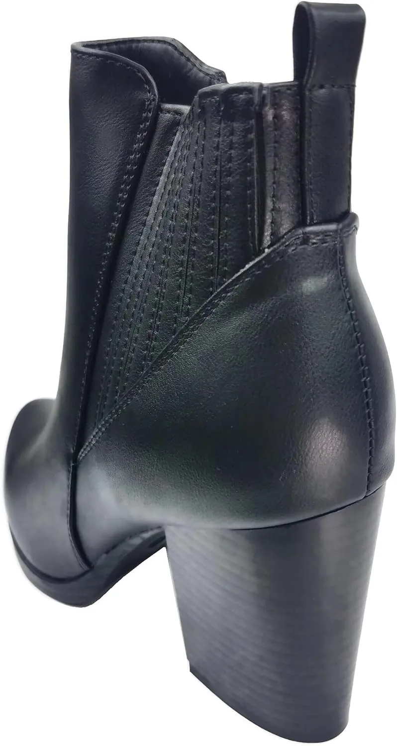 TOP Moda Womens Ankle Boots Chunky Stacked Mid Heel Elastic Chelsea