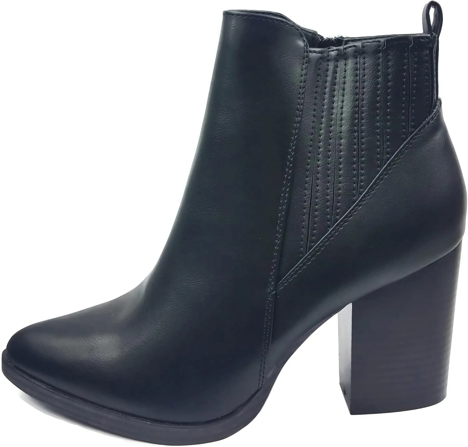 TOP Moda Womens Ankle Boots Chunky Stacked Mid Heel Elastic Chelsea