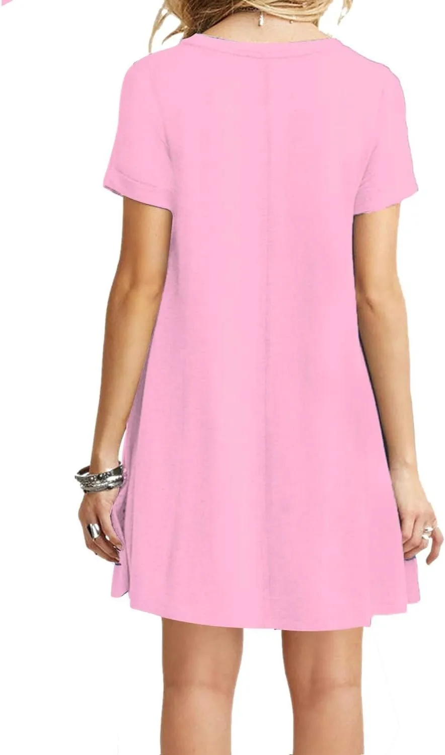 TOPONSKY Women's Casual Plain Simple Loose Flowy Short-Sleeve T-Shirt Dress
