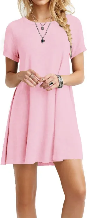 TOPONSKY Women's Casual Plain Simple Loose Flowy Short-Sleeve T-Shirt Dress
