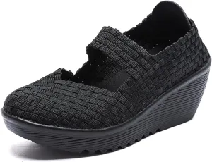 Touchmosees Women's Platform Wedge Sandals Woven Pumps Mary Jane Shoes Comfortable Walking Shoes