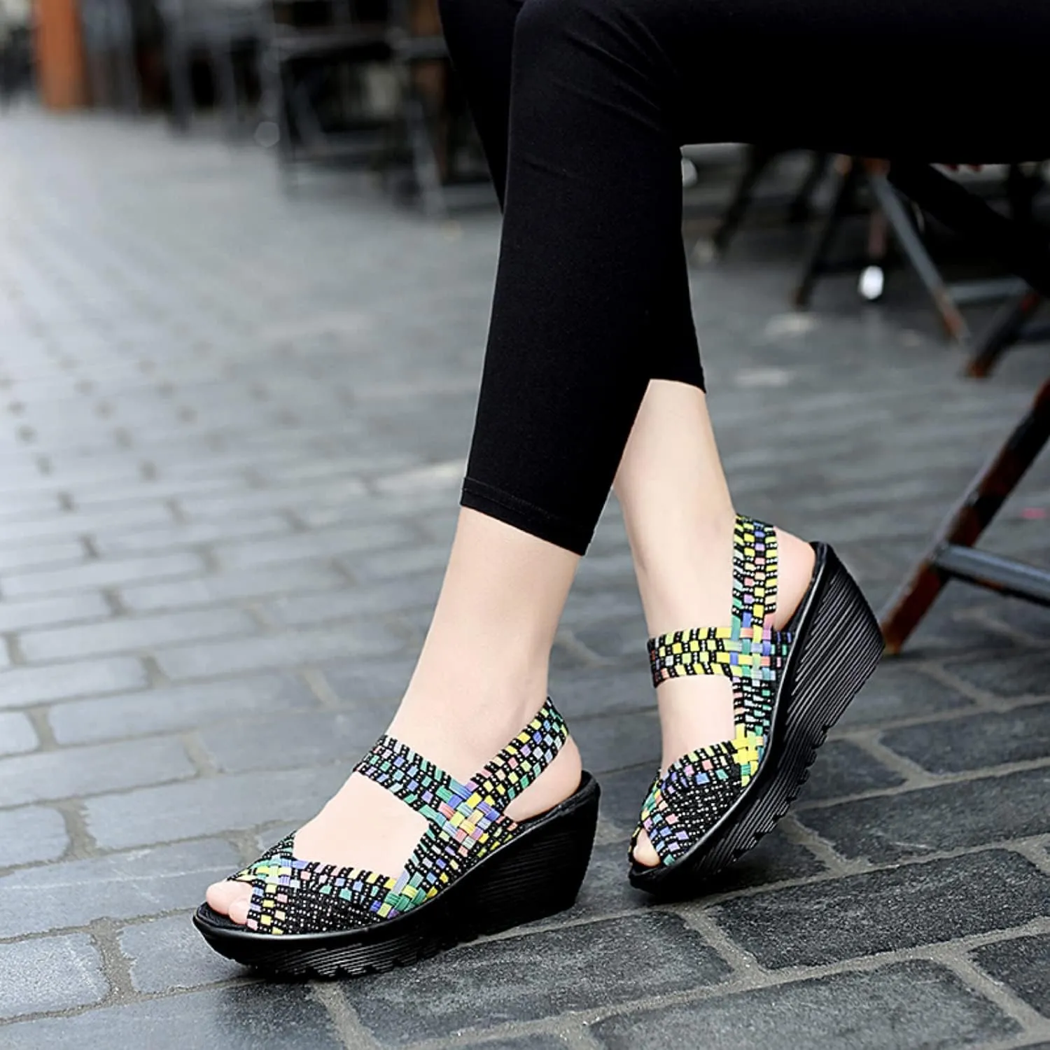Touchmosees Women's Platform Wedge Sandals Woven Pumps Mary Jane Shoes Comfortable Walking Shoes