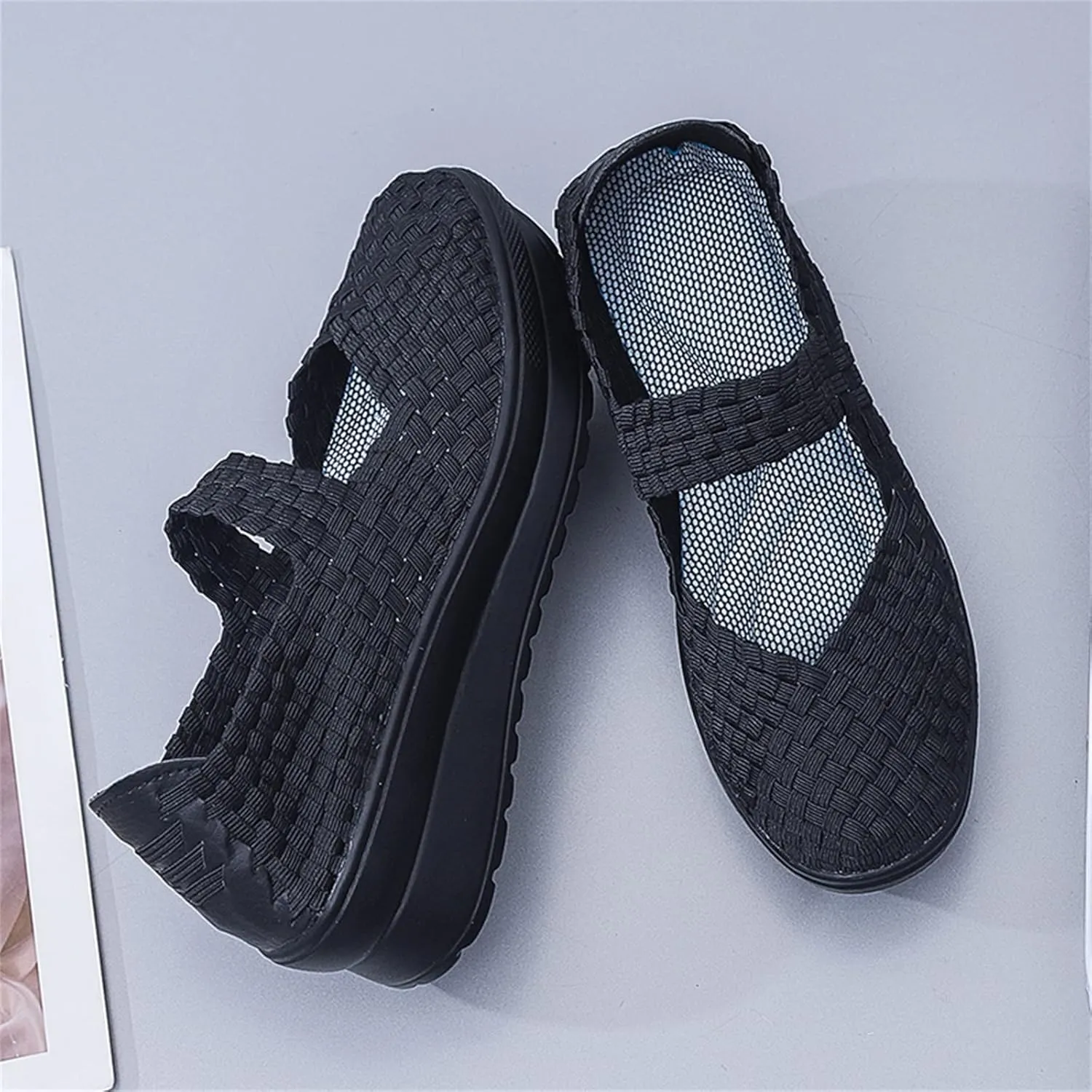 Touchmosees Women's Platform Wedge Sandals Woven Pumps Mary Jane Shoes Comfortable Walking Shoes