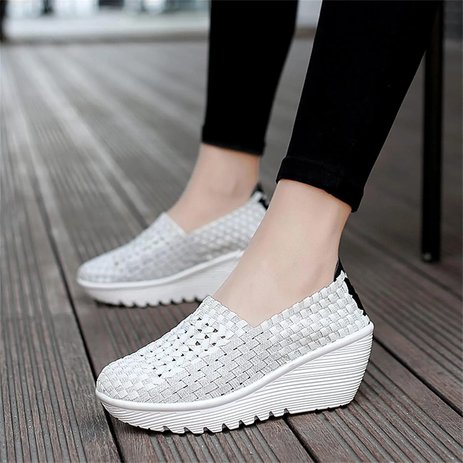 Touchmosees Women's Platform Wedge Sandals Woven Pumps Mary Jane Shoes Comfortable Walking Shoes
