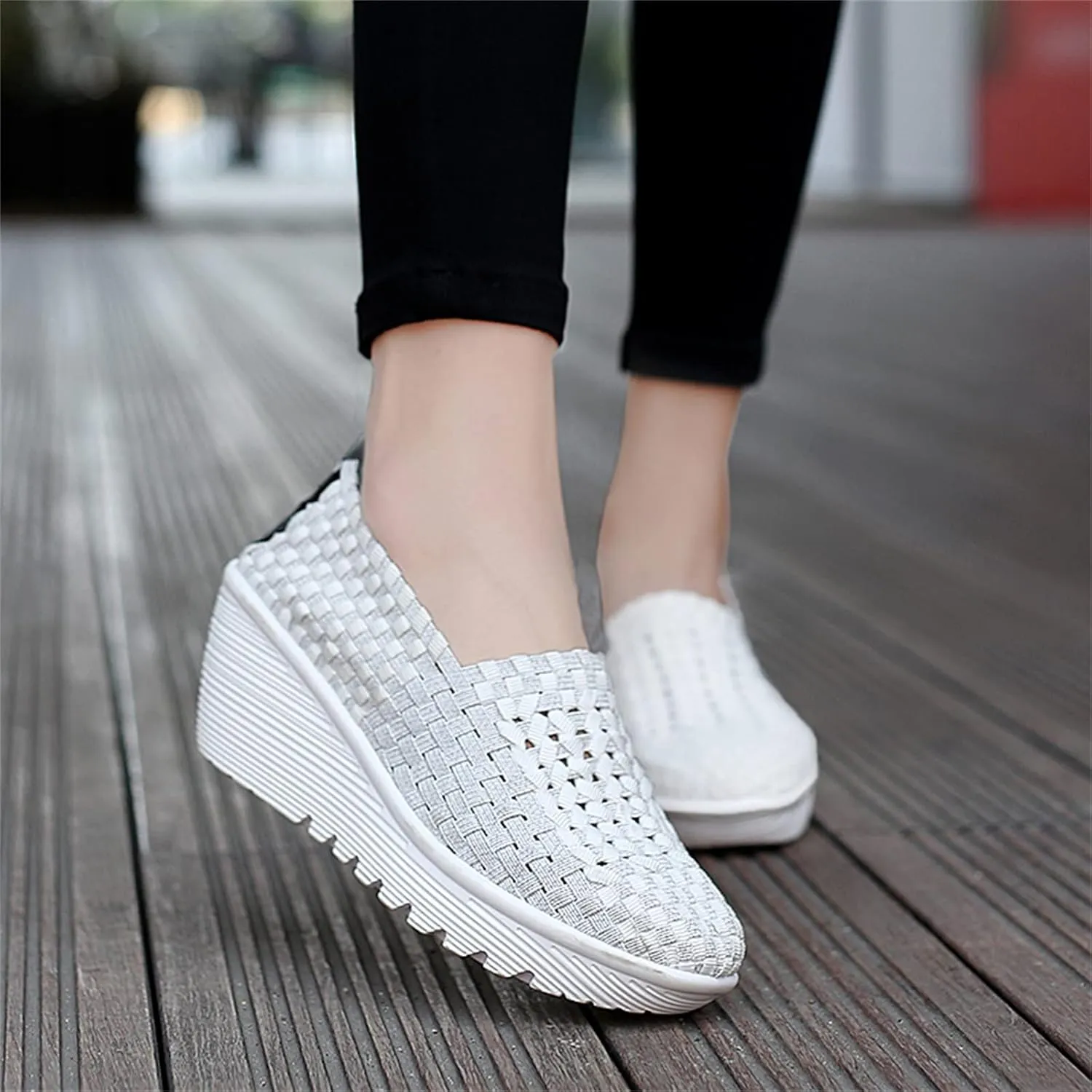 Touchmosees Women's Platform Wedge Sandals Woven Pumps Mary Jane Shoes Comfortable Walking Shoes