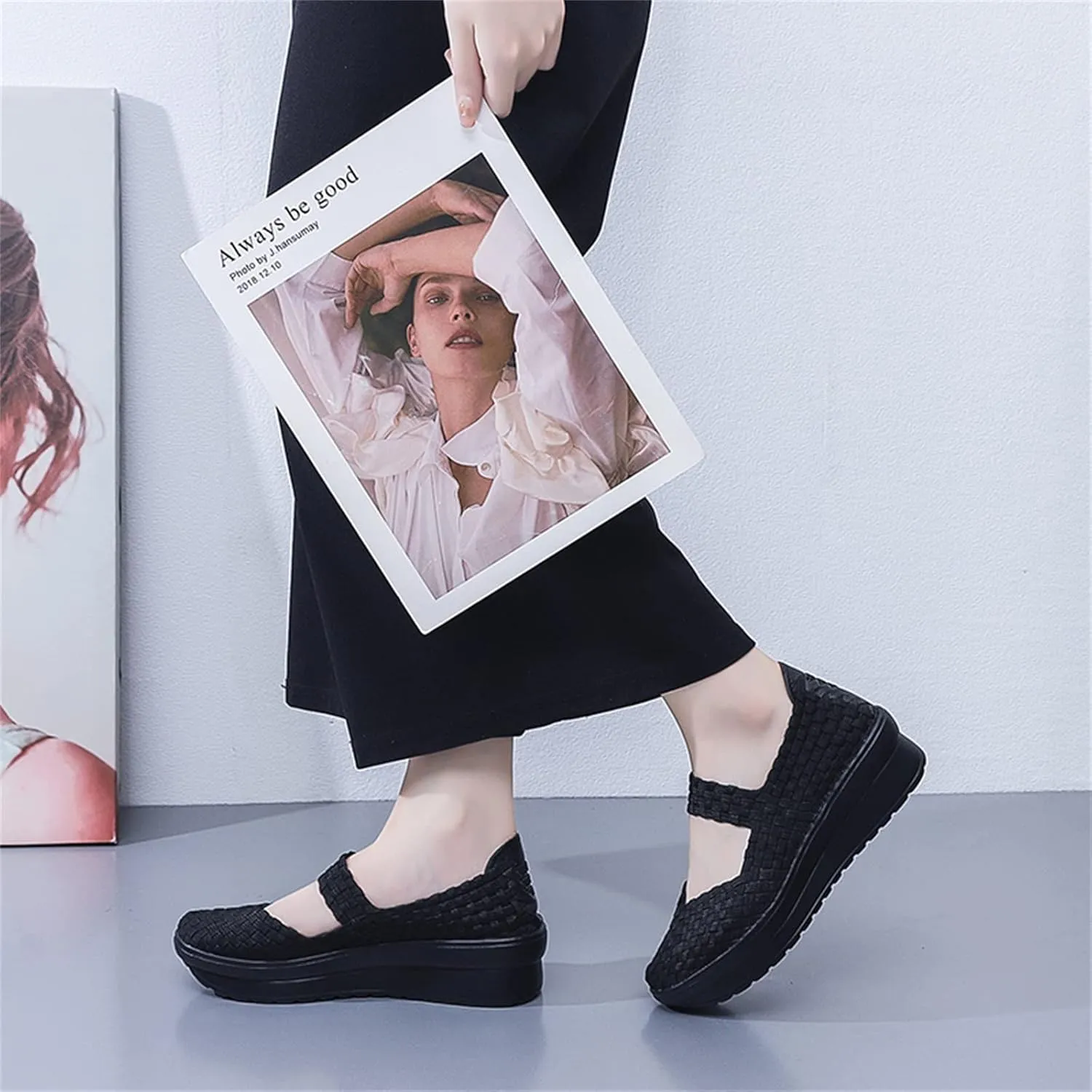 Touchmosees Women's Platform Wedge Sandals Woven Pumps Mary Jane Shoes Comfortable Walking Shoes