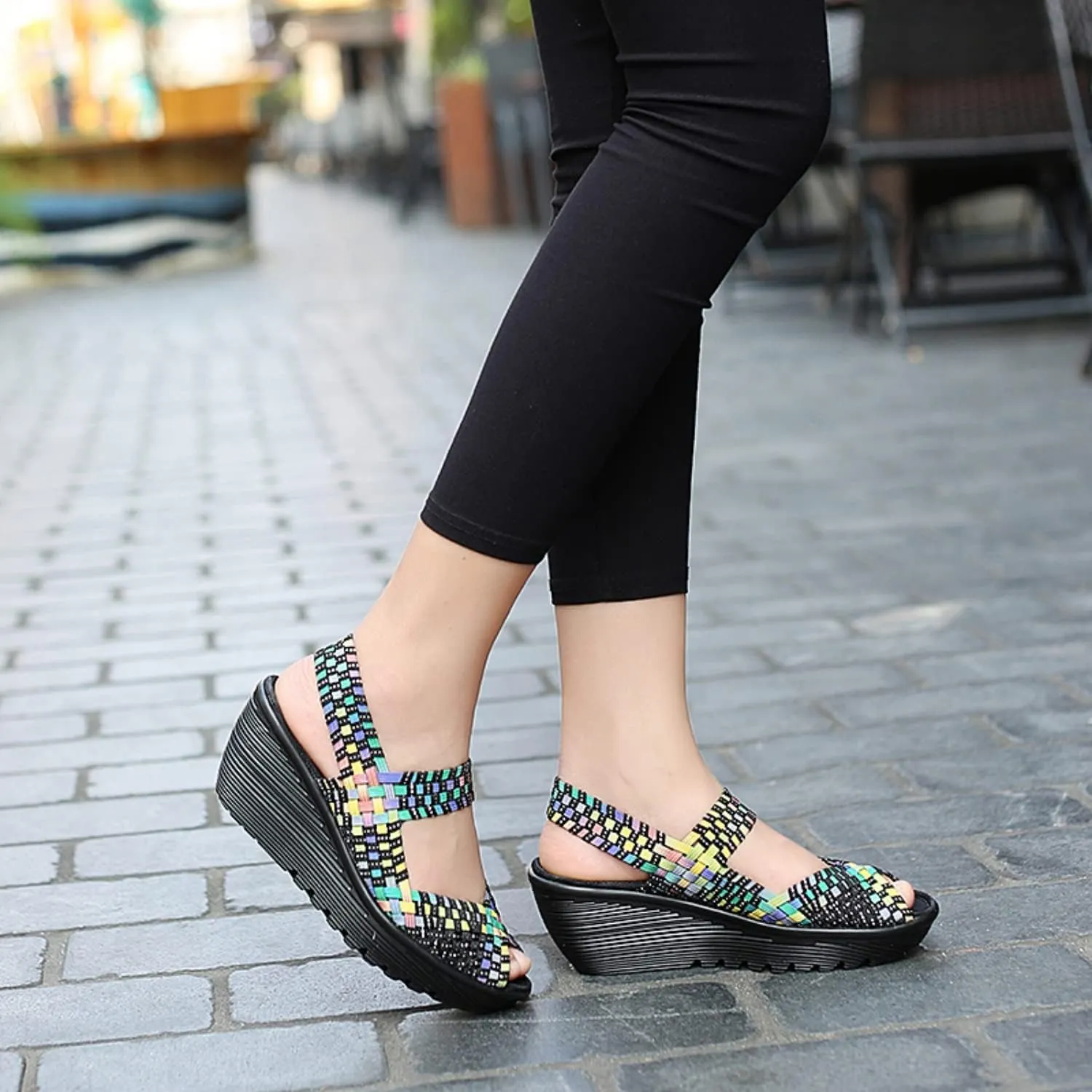 Touchmosees Women's Platform Wedge Sandals Woven Pumps Mary Jane Shoes Comfortable Walking Shoes