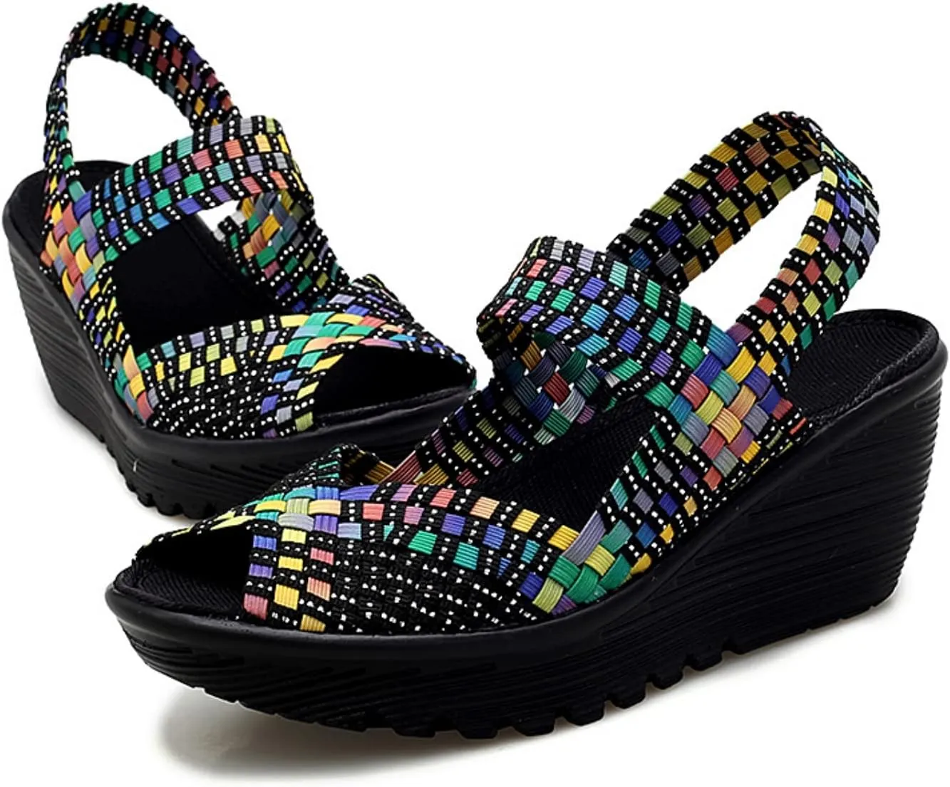 Touchmosees Women's Platform Wedge Sandals Woven Pumps Mary Jane Shoes Comfortable Walking Shoes