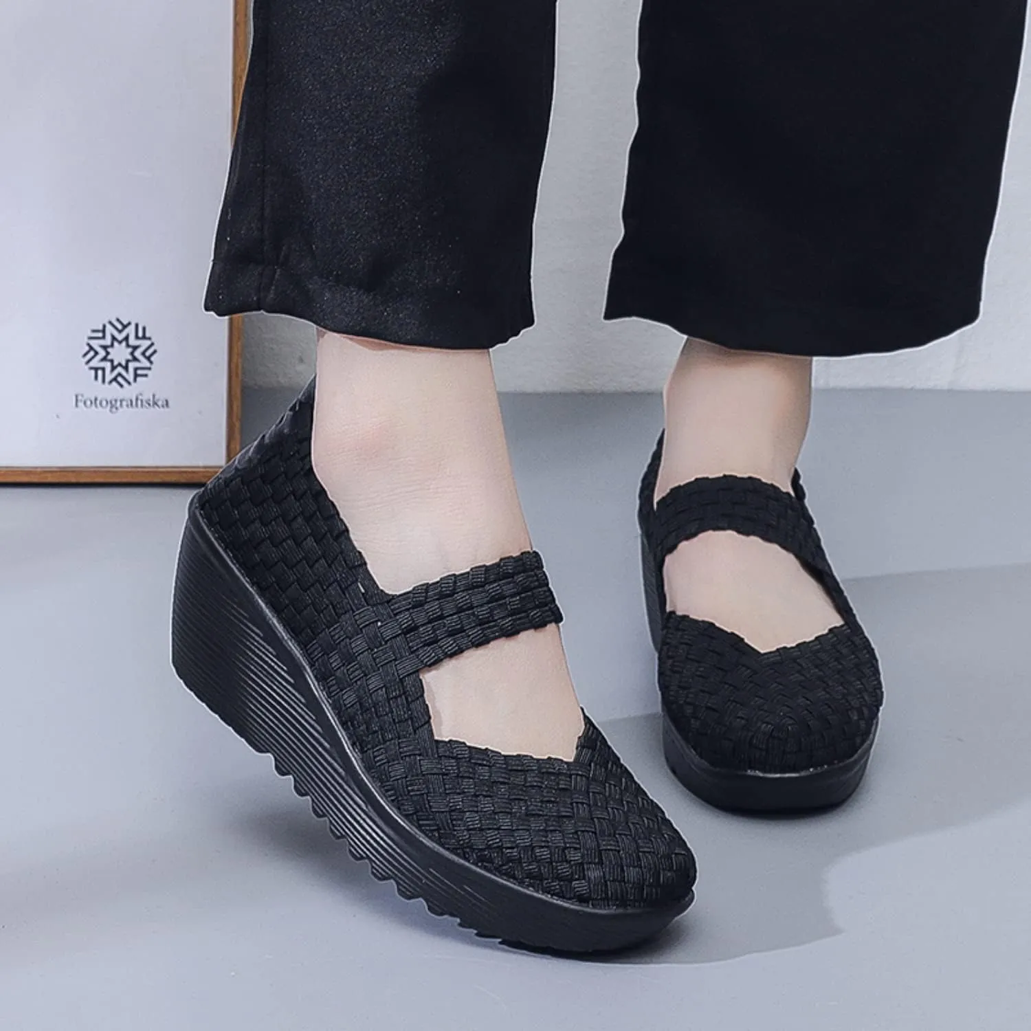 Touchmosees Women's Platform Wedge Sandals Woven Pumps Mary Jane Shoes Comfortable Walking Shoes