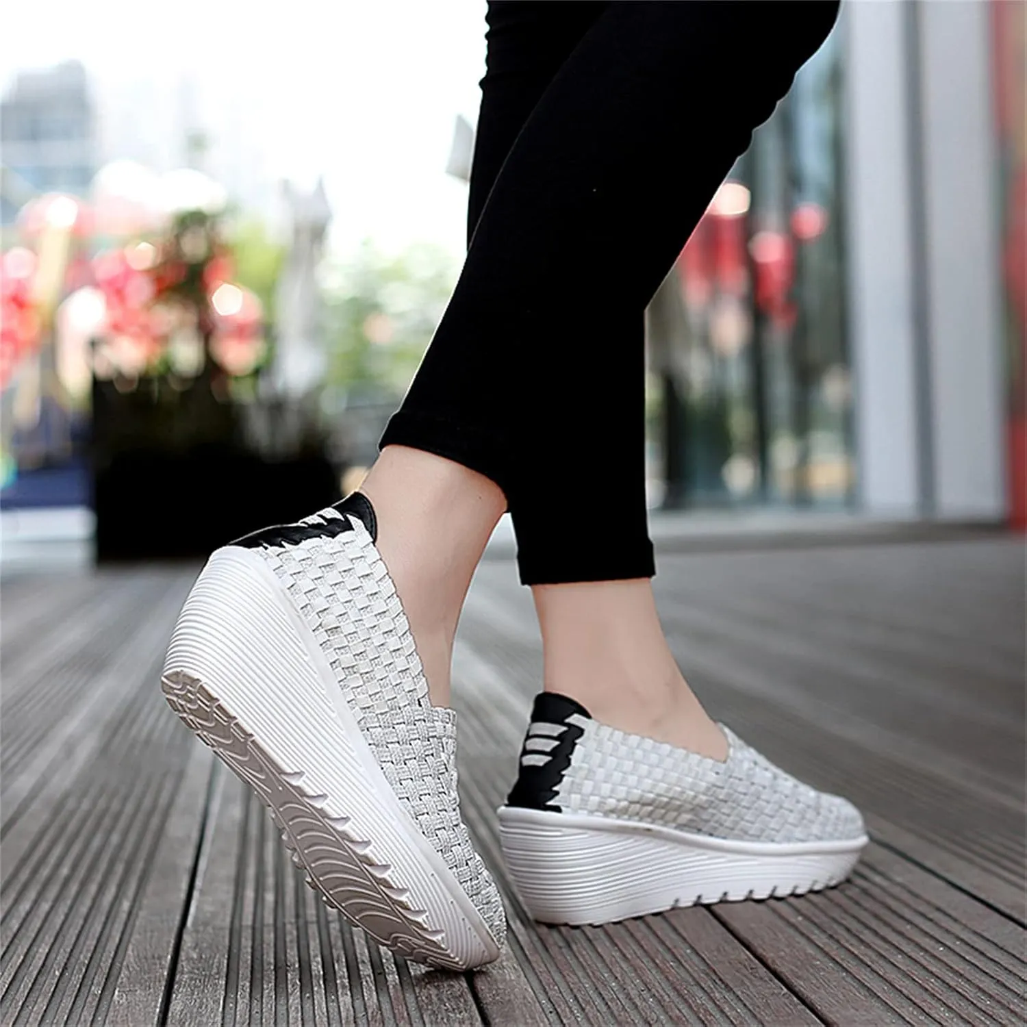 Touchmosees Women's Platform Wedge Sandals Woven Pumps Mary Jane Shoes Comfortable Walking Shoes