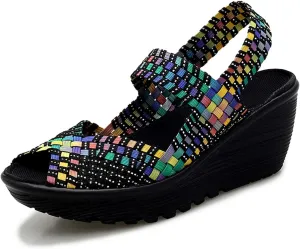 Touchmosees Women's Platform Wedge Sandals Woven Pumps Mary Jane Shoes Comfortable Walking Shoes
