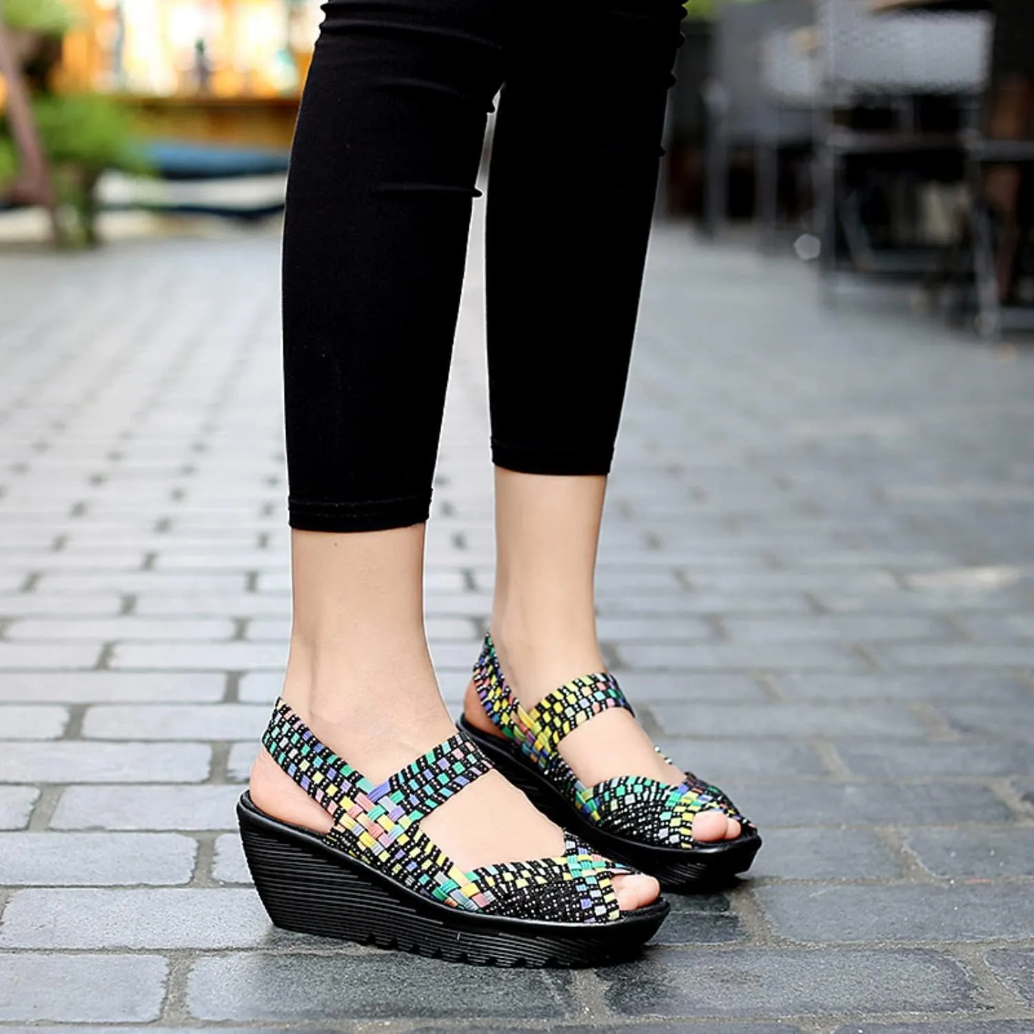 Touchmosees Women's Platform Wedge Sandals Woven Pumps Mary Jane Shoes Comfortable Walking Shoes
