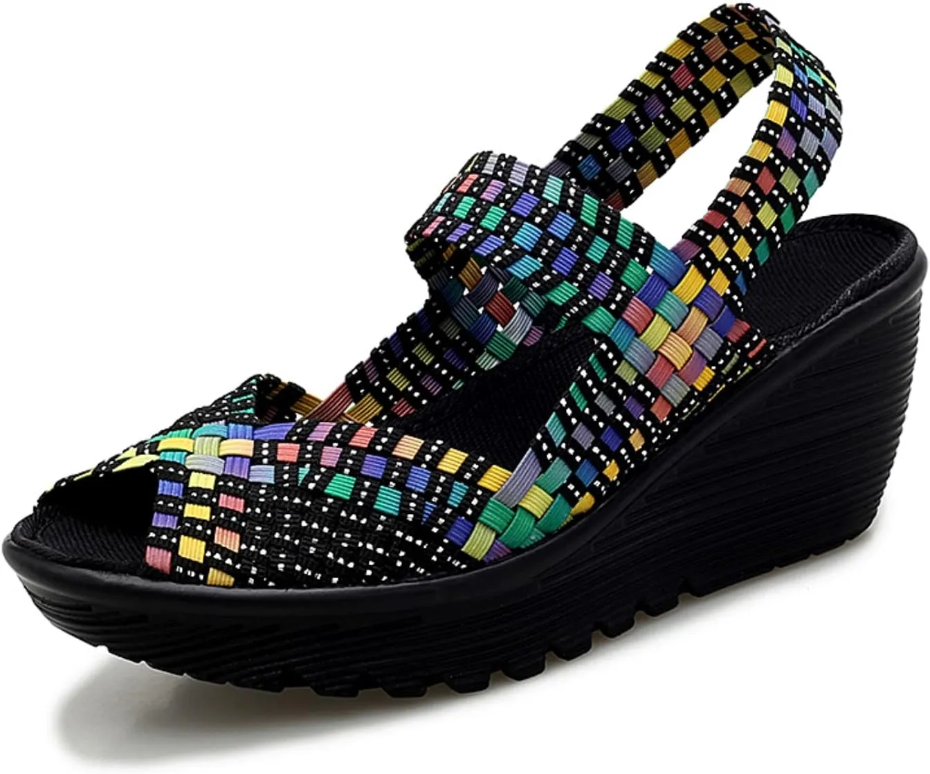 Touchmosees Women's Platform Wedge Sandals Woven Pumps Mary Jane Shoes Comfortable Walking Shoes