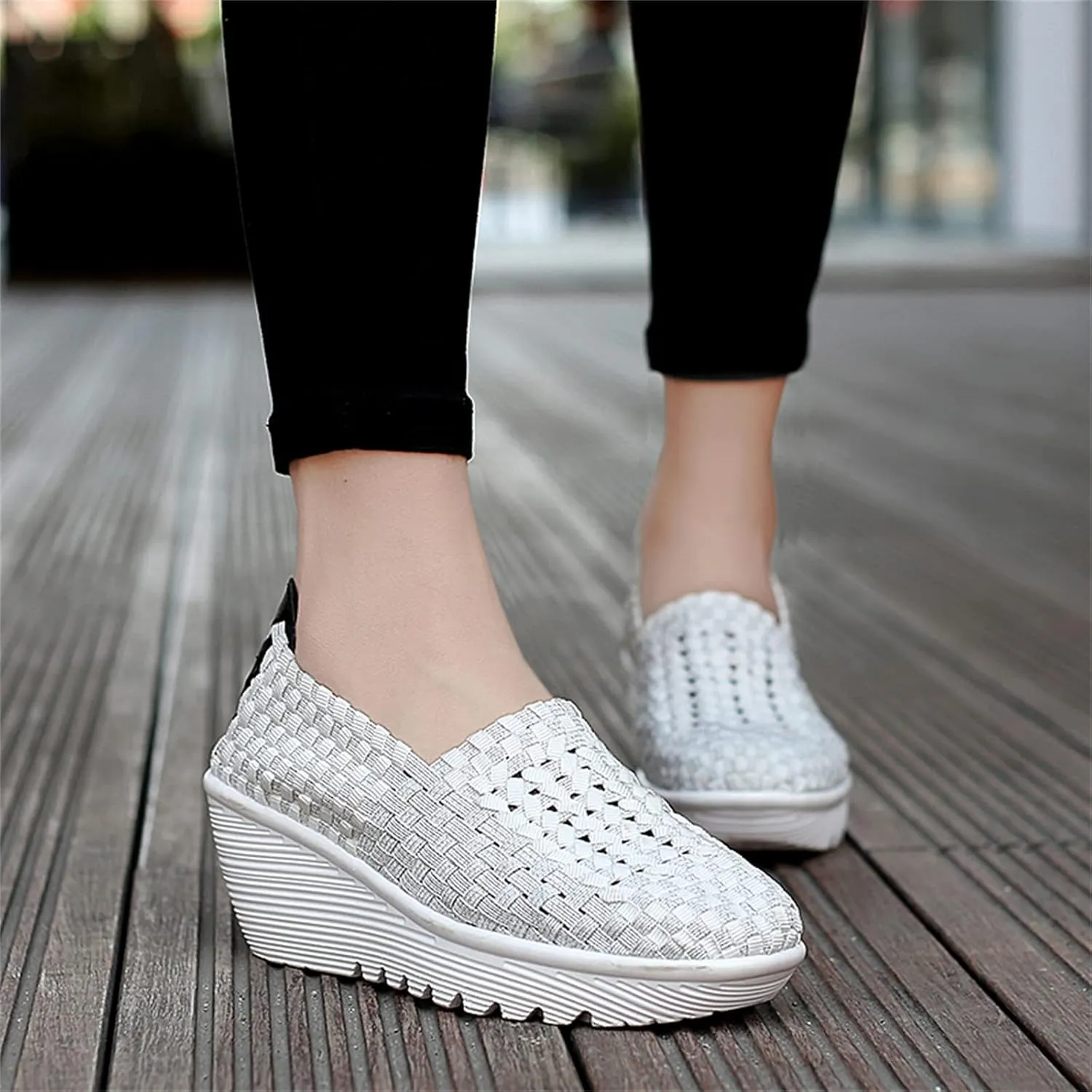 Touchmosees Women's Platform Wedge Sandals Woven Pumps Mary Jane Shoes Comfortable Walking Shoes
