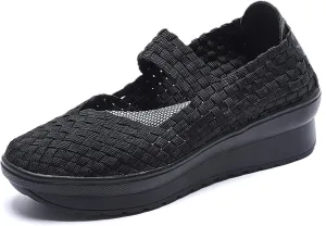Touchmosees Women's Platform Wedge Sandals Woven Pumps Mary Jane Shoes Comfortable Walking Shoes