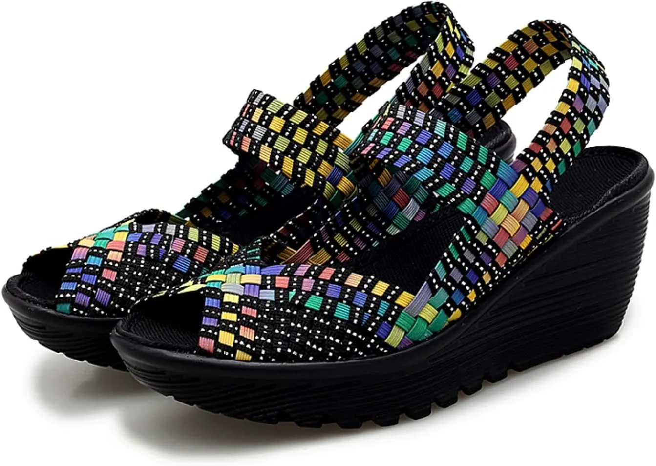 Touchmosees Women's Platform Wedge Sandals Woven Pumps Mary Jane Shoes Comfortable Walking Shoes