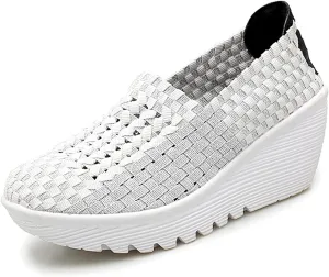 Touchmosees Women's Platform Wedge Sandals Woven Pumps Mary Jane Shoes Comfortable Walking Shoes