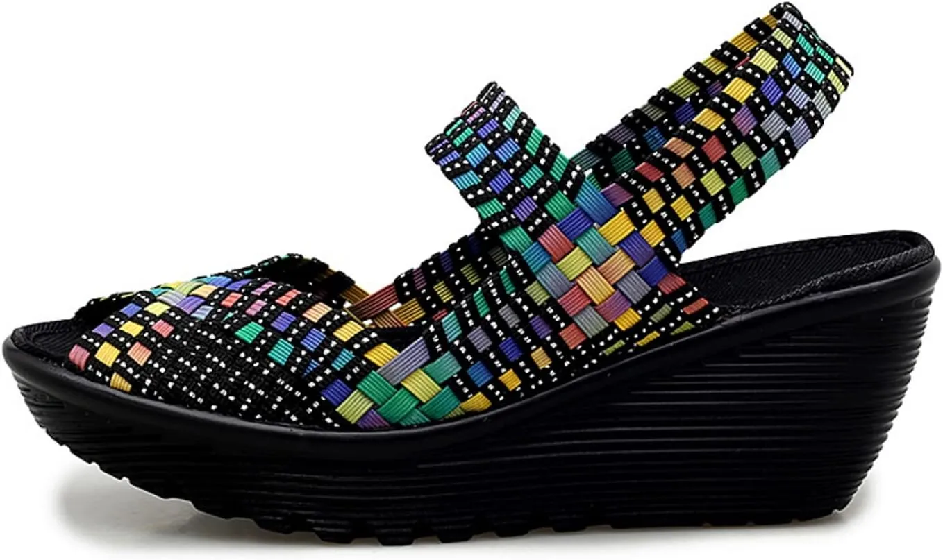 Touchmosees Women's Platform Wedge Sandals Woven Pumps Mary Jane Shoes Comfortable Walking Shoes