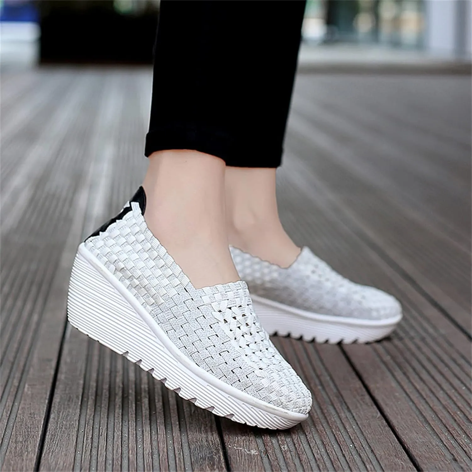 Touchmosees Women's Platform Wedge Sandals Woven Pumps Mary Jane Shoes Comfortable Walking Shoes