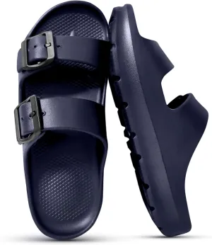 Trailvia Dress Black Sandals Men Open Toe Flip Flop, Comfortable Beach Slippers Durable Waterproof EVA Flat Slides with Adjustable Buckle, Non-Slip Footbed & Arch Support for Walking Hiking Outdoor, Footbed Size Men 6-11 Women 7-12