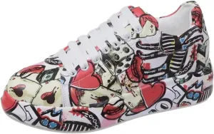 Trendy Graffiti Print Lace-Up Fashion Sneakers for Women - Comfortable Low Top Walking Shoes with Street Art Design (Black/Green/Red) - Larger Sizes are Available
