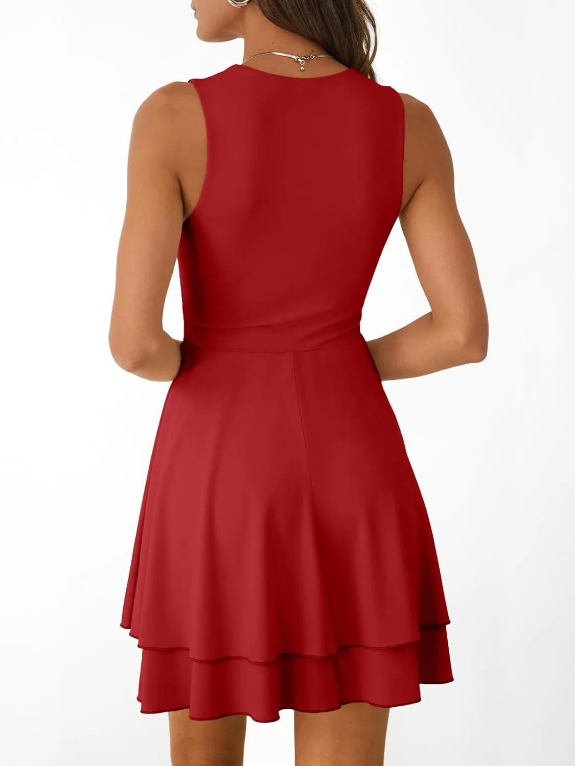 Trendy Queen Women's Square Neck Summer Party Flowy Ruffle Hem Ruched Waist Mini Dress
