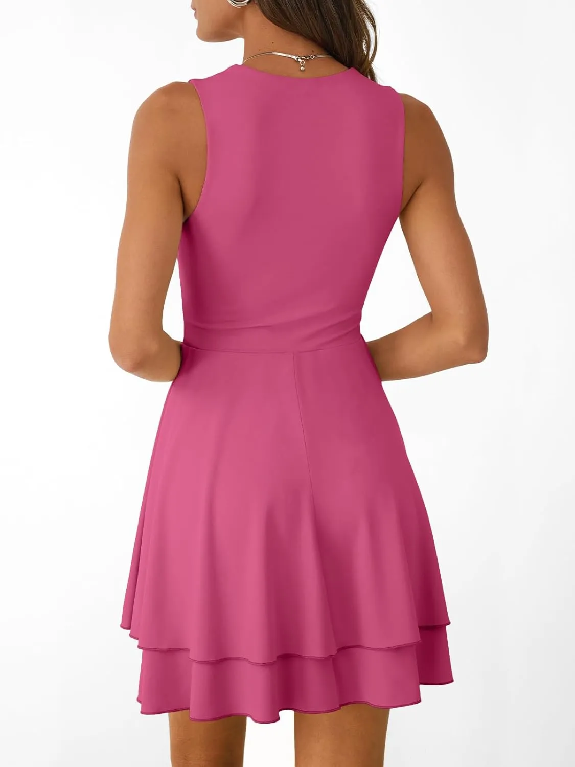 Trendy Queen Women's Square Neck Summer Party Flowy Ruffle Hem Ruched Waist Mini Dress