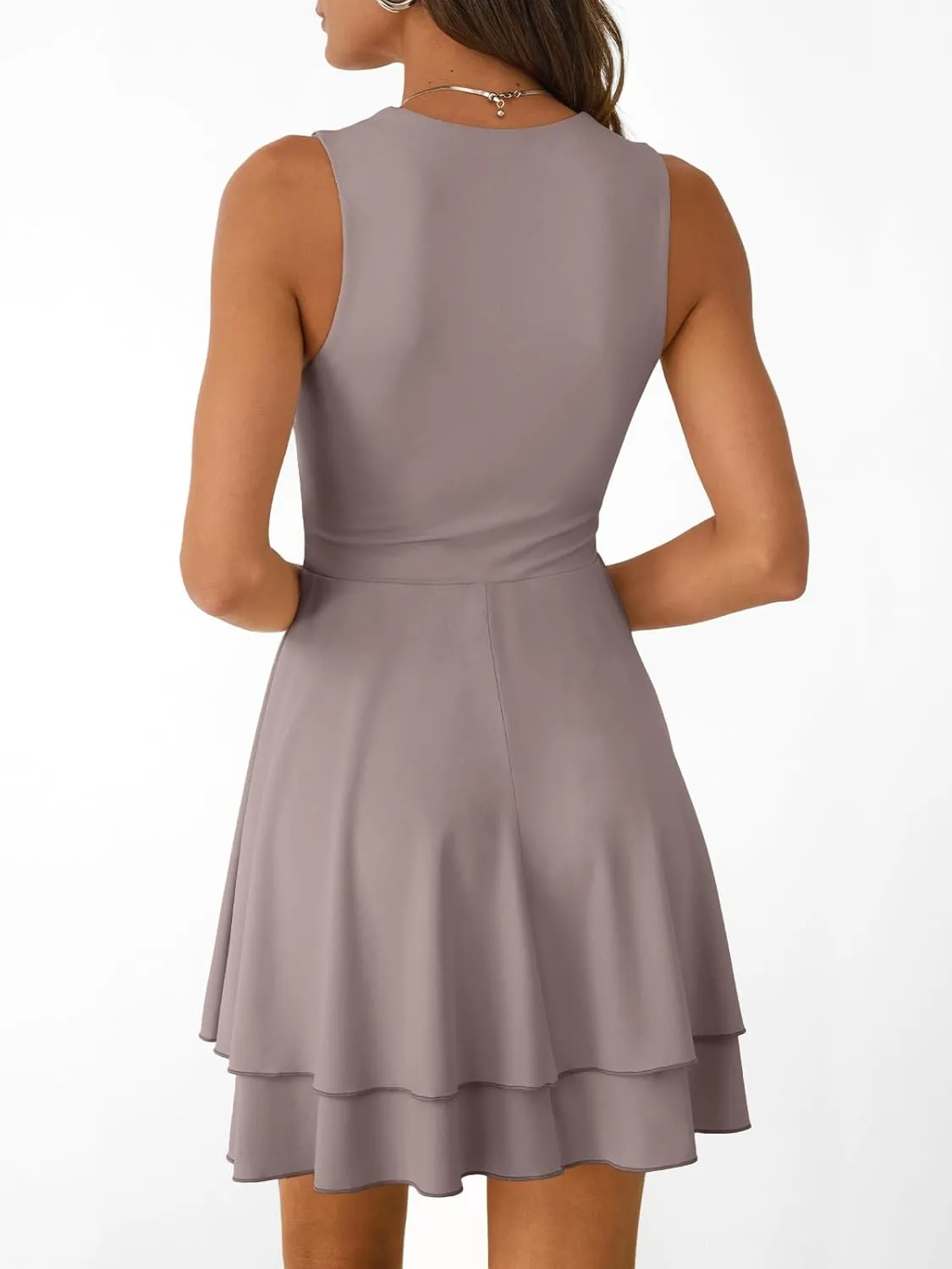 Trendy Queen Women's Square Neck Summer Party Flowy Ruffle Hem Ruched Waist Mini Dress