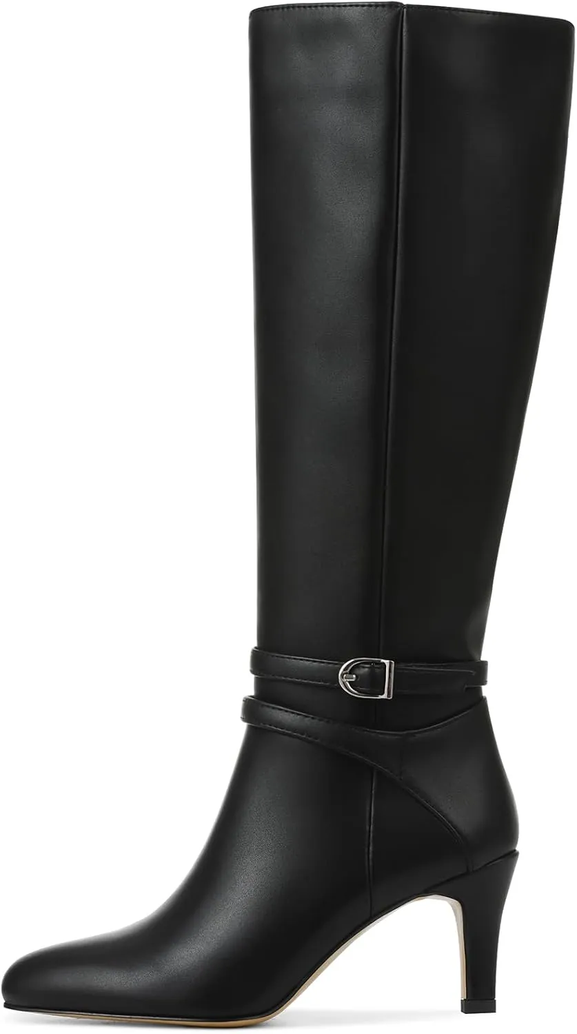 Tscoyuki Knee High Boots Women Round Toe 2.9 In Tall Boots for Women Side Zipper Stiletto High Heel Fall Long Boots