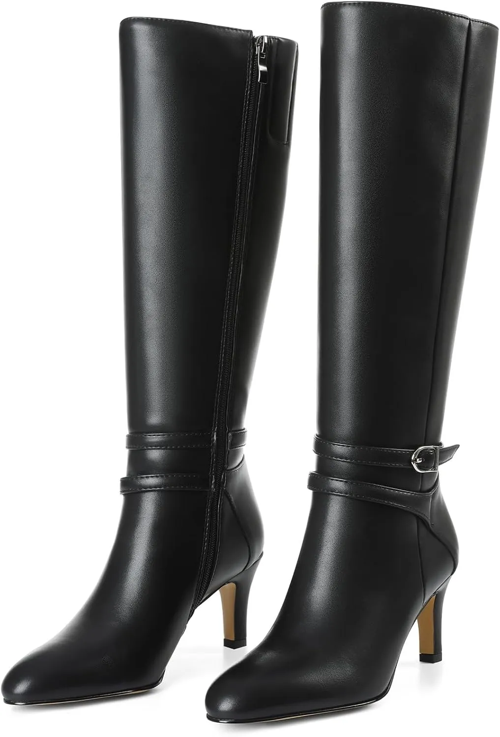 Tscoyuki Knee High Boots Women Round Toe 2.9 In Tall Boots for Women Side Zipper Stiletto High Heel Fall Long Boots