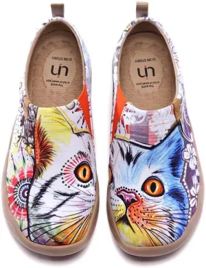 UIN Women's Lightweight Sneakers Comfortable Canvas Slip On Flat Art Painted Cat Travel Shoes Cheer Up (37)