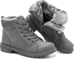 Uoidru Combat Boots For Women Ankle Booties Black Winter Snow Boots White Lace Up Boots Comfort Fuzzy Boot Side Zipper Short Boots (Warm,Non slip)