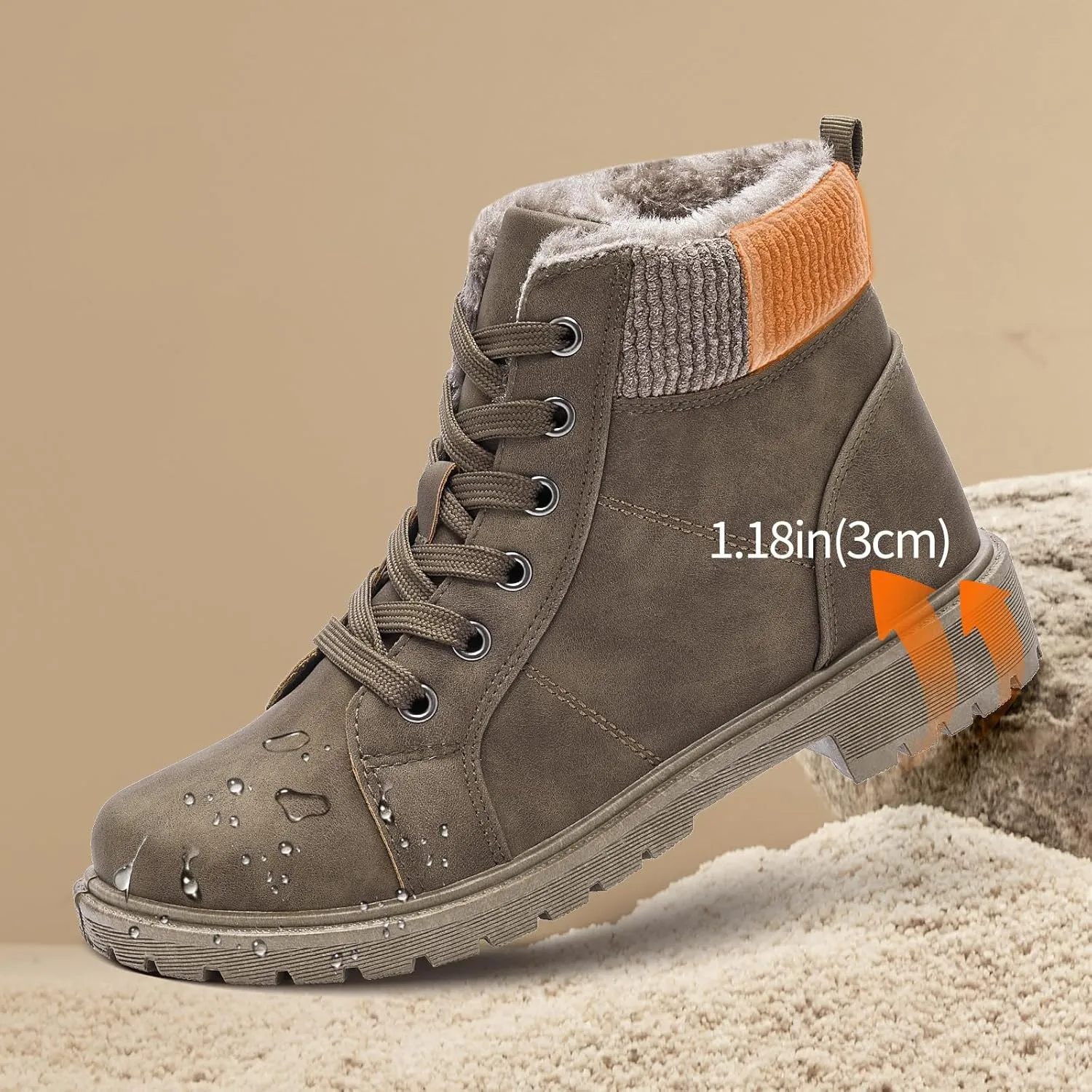 Uoidru Combat Boots For Women Ankle Booties Black Winter Snow Boots White Lace Up Boots Comfort Fuzzy Boot Side Zipper Short Boots (Warm,Non slip)