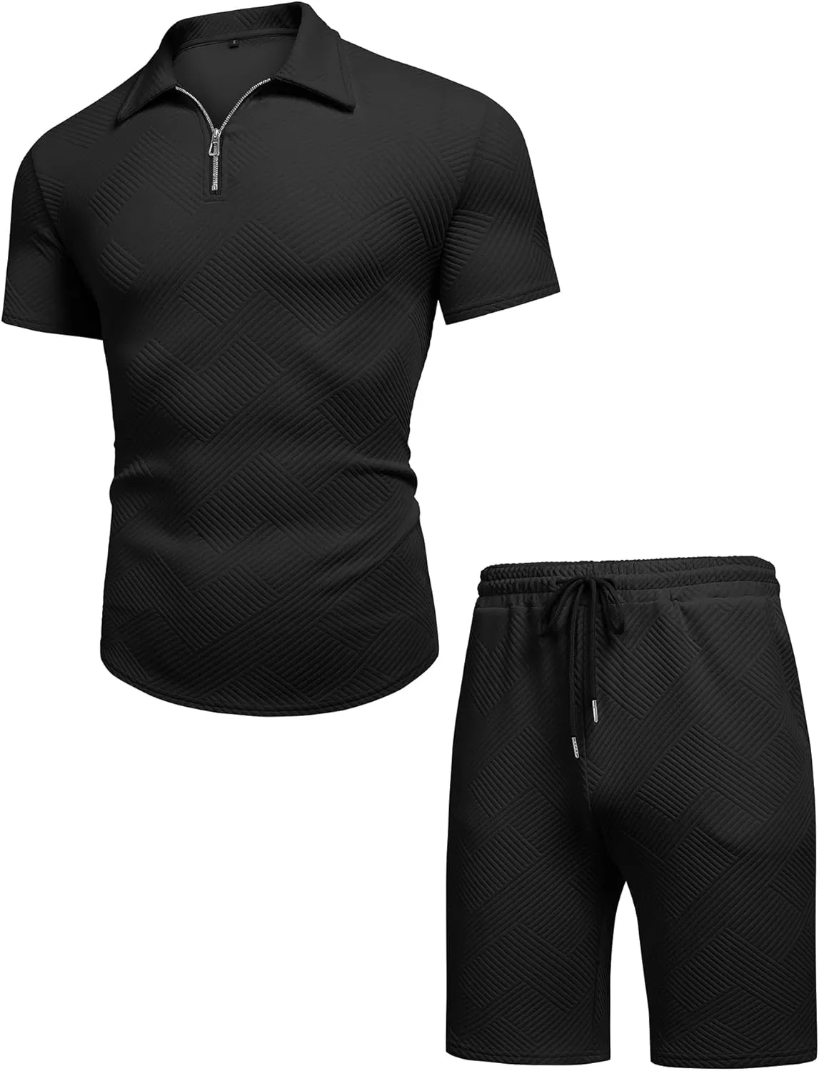 URRU Men's Polo Shirt and Shorts Set Summer Outfits Fashion Casual Short Sleeve Polo Suit for Men 2 Piece Short Set