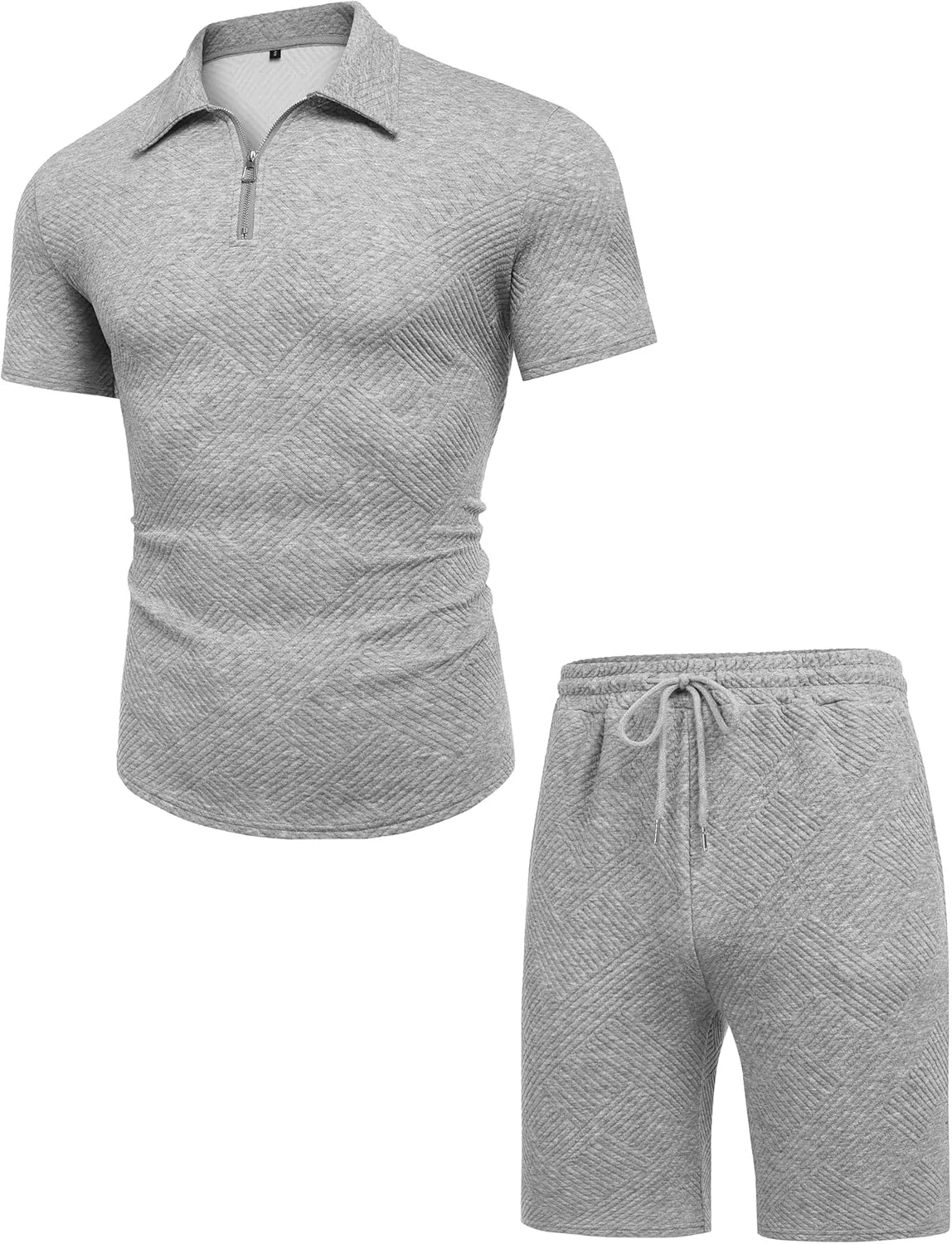 URRU Men's Polo Shirt and Shorts Set Summer Outfits Fashion Casual Short Sleeve Polo Suit for Men 2 Piece Short Set