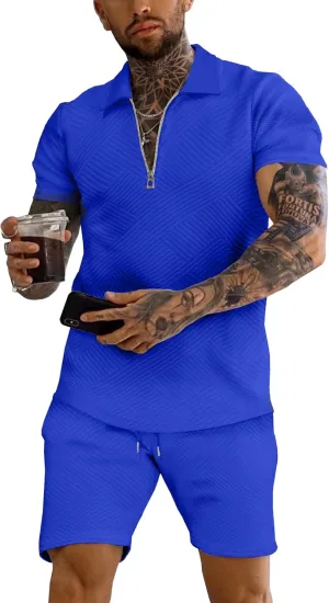 URRU Men's Polo Shirt and Shorts Set Summer Outfits Fashion Casual Short Sleeve Polo Suit for Men 2 Piece Short Set