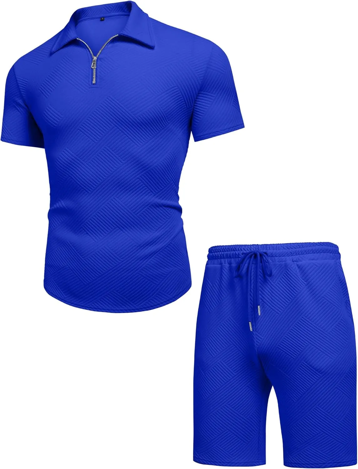 URRU Men's Polo Shirt and Shorts Set Summer Outfits Fashion Casual Short Sleeve Polo Suit for Men 2 Piece Short Set