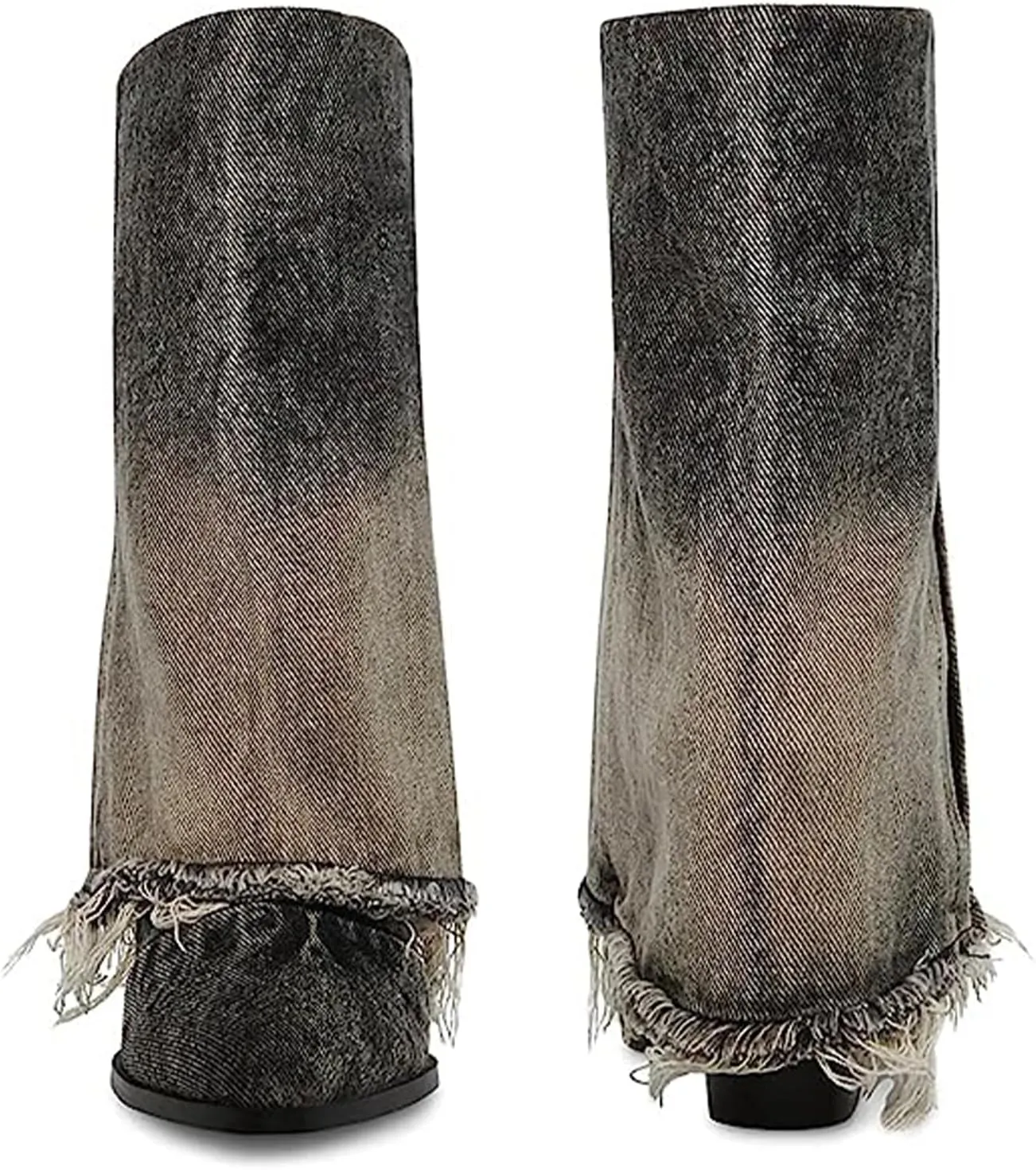 UUQ Women's Denim Mid Calf Fold Over Boots - Western Cowgirl Almond Pointed Toe Pull On Chunky Heel 8cm Party Ankle Boots
