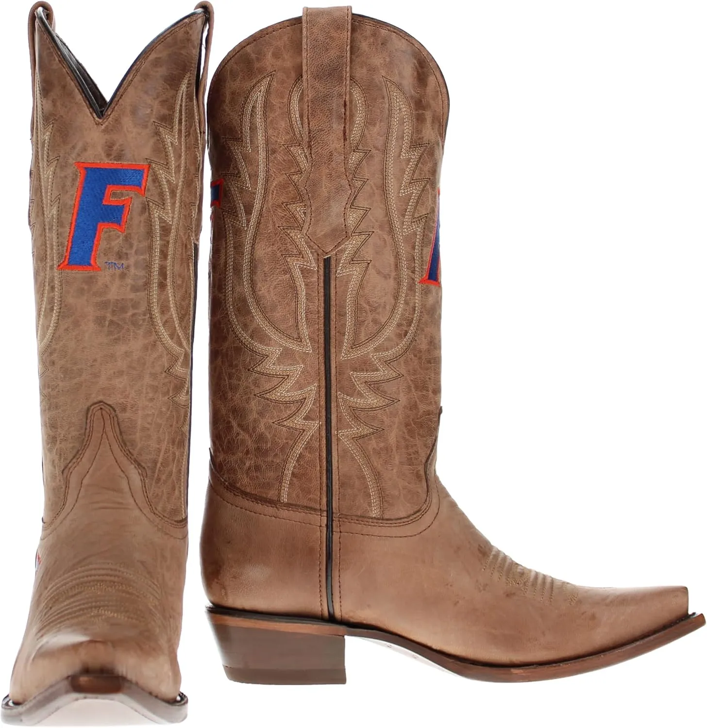 Vaccari Women's Paige Genuine Leather & Collegiate Embroidery Snip Toe Cowgirl Boots