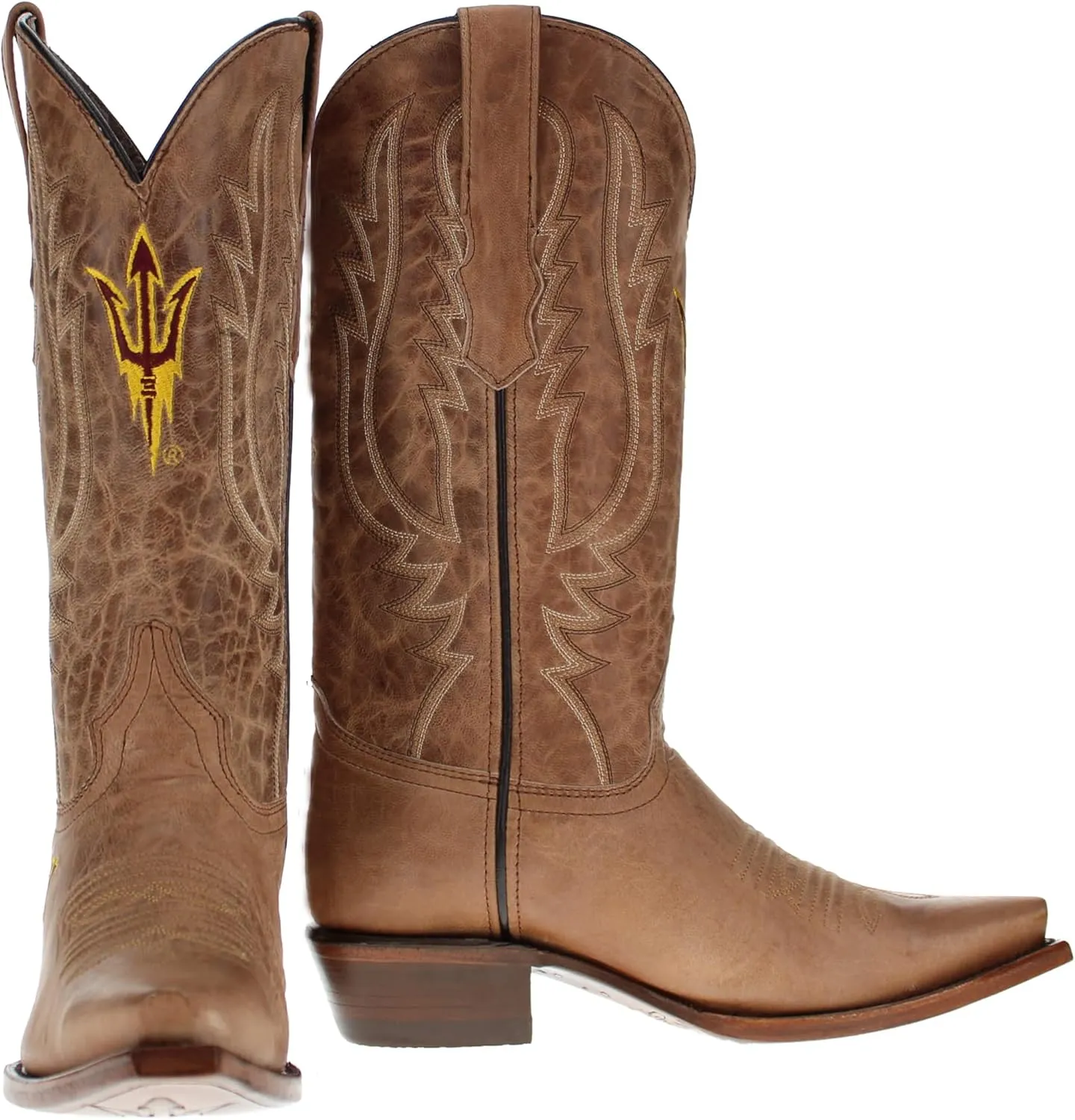 Vaccari Women's Paige Genuine Leather & Collegiate Embroidery Snip Toe Cowgirl Boots