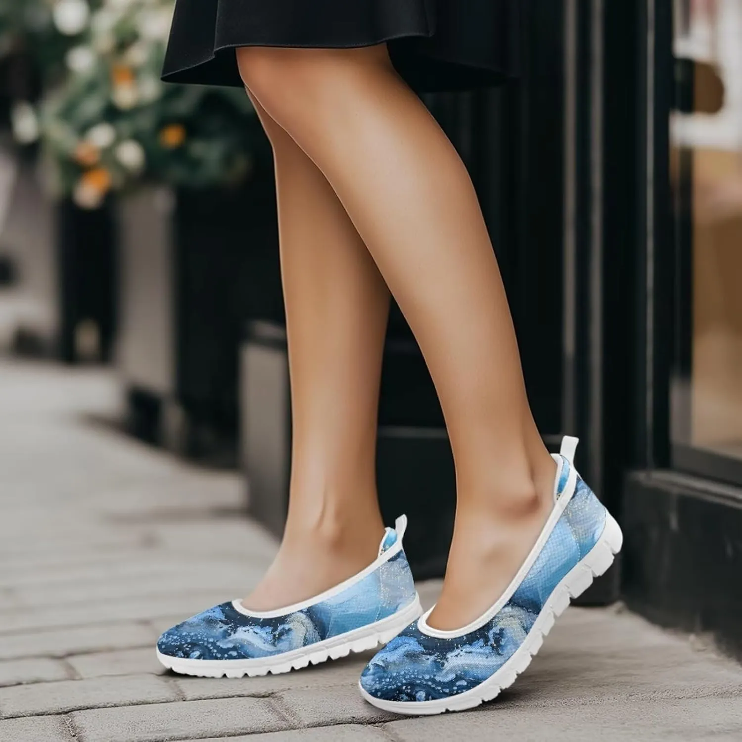 Various Stylish Marble Print Ballet Flats Shoes for Women Round Toe Slip On Mesh Casual Sneakers Fit Comfort Outdoor Walking Platform Loafers